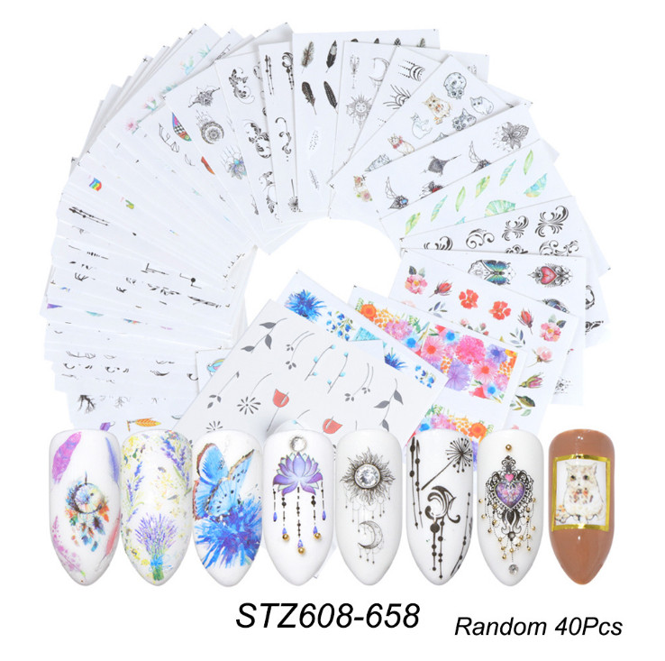 48 Sheets Mixed Nail Art Stickers Transfer Decal Rose Flower Waterproof DIY