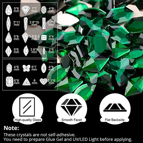 18 Styles Multi-Shaped Glass Gemstones for Nails and 6 Emerald Green Set-2