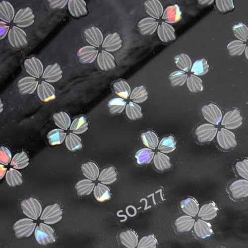 White Flower Nail Stickers – 3D Self-Adhesive Shiny Crystal Floral Pearly White