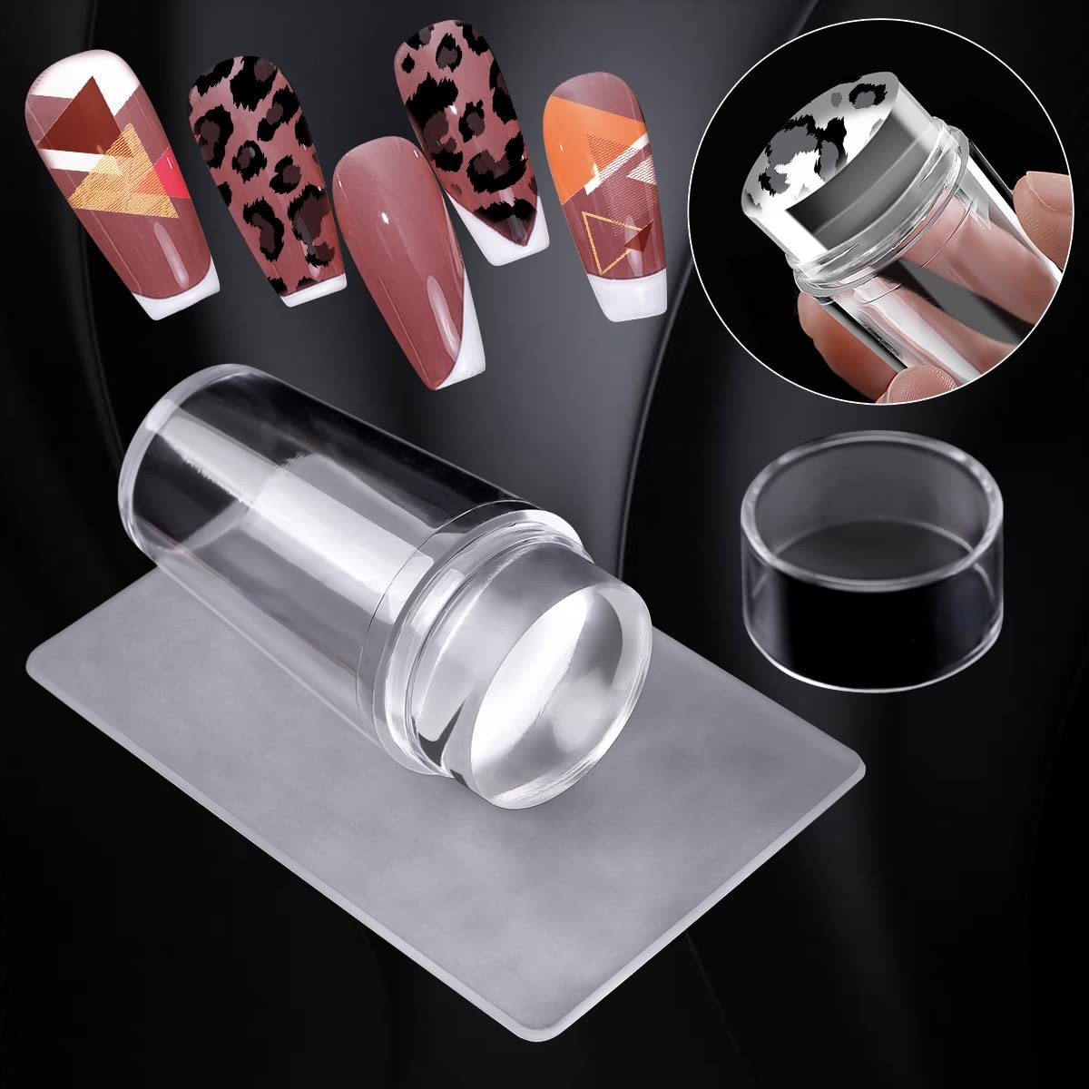 Nail Stamper Kit 8Pcs Stamping Plates Minimalist Geometric Lines Leaf Image Temp