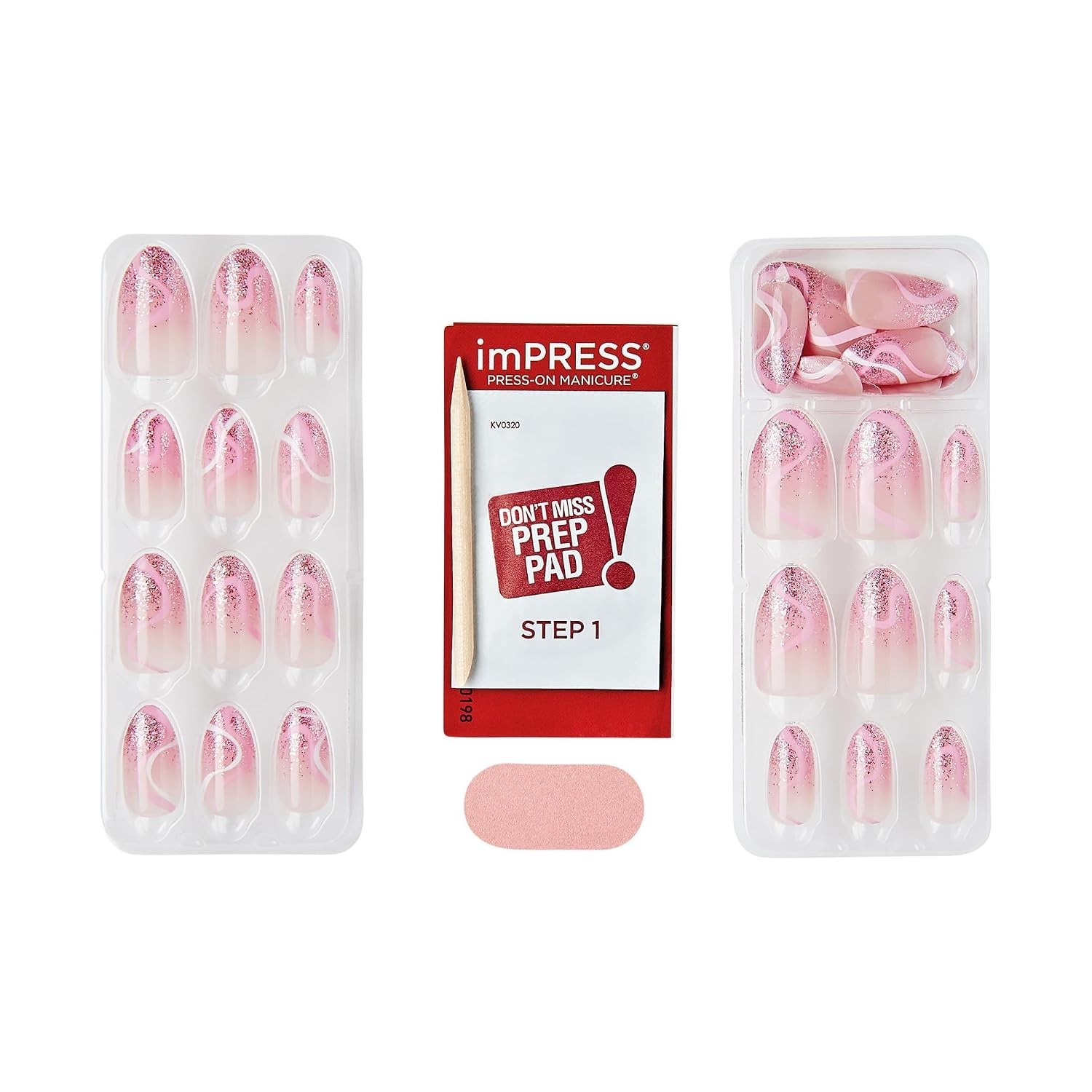 No Glue Mani Press On Nails, Design, ‘Wild Venus’, Pink, Medium Size, Almond …