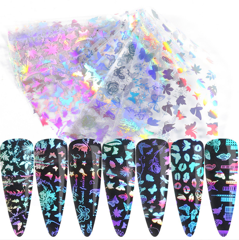 10 Rolls Butterfly Flower Pattern Nail Foil Transfer Stickers Decals HD21