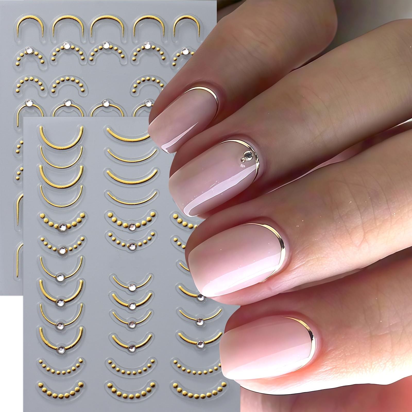 4 Pcs French Line Nail Art Stickers Decals 5D Embossed Gold Sliver Lines Nail…