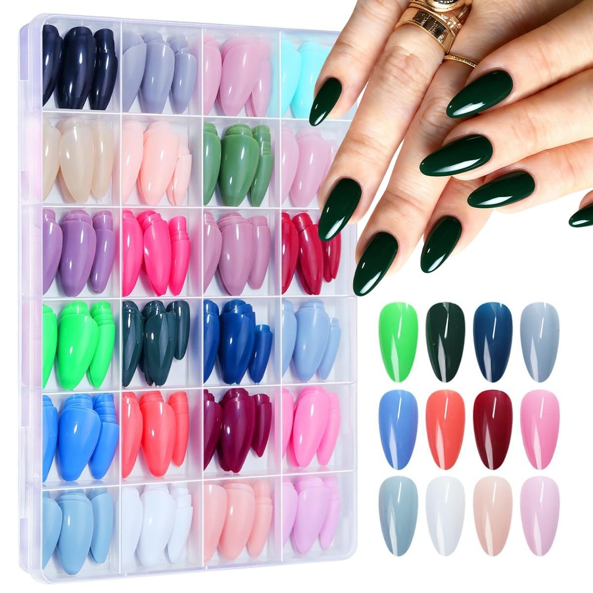 576Pcs Almond Press on Nails Medium Fake Nails 24 Colors False Nails with 12 …