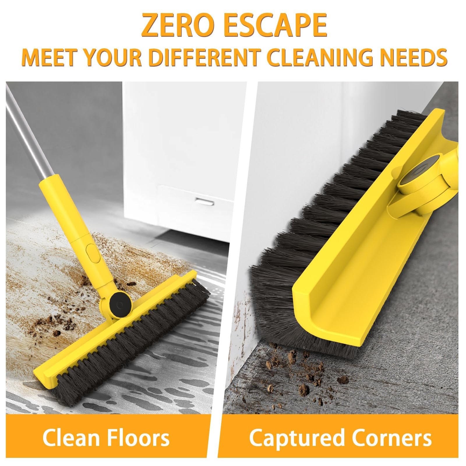 Multi-Purpose V-Shaped Grout Brush with 16.9″ Floor Squeegee Set, Long Handle…