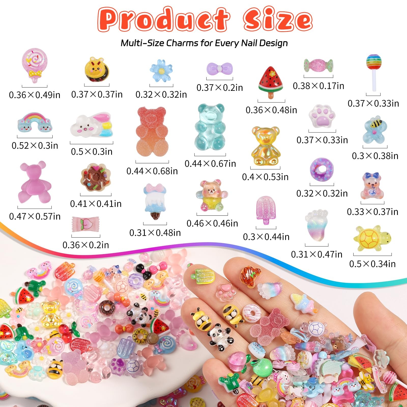 Kikonoke 300PCS Kawaii Nail Charms Kit, 3D Animal & Candy Animals &