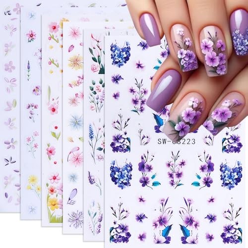 Flower Nail Art Stickers 3D Self-Adhesive Spring Nail Decals Spring Wildflower