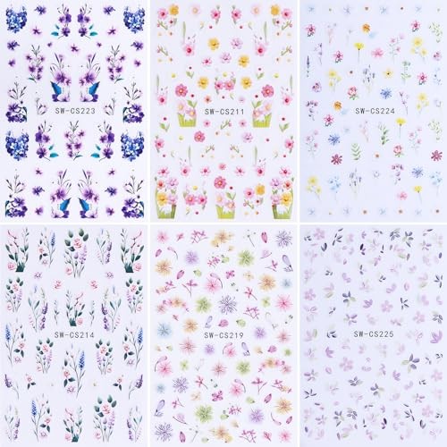 Flower Nail Art Stickers 3D Self-Adhesive Spring Nail Decals Spring Wildflower