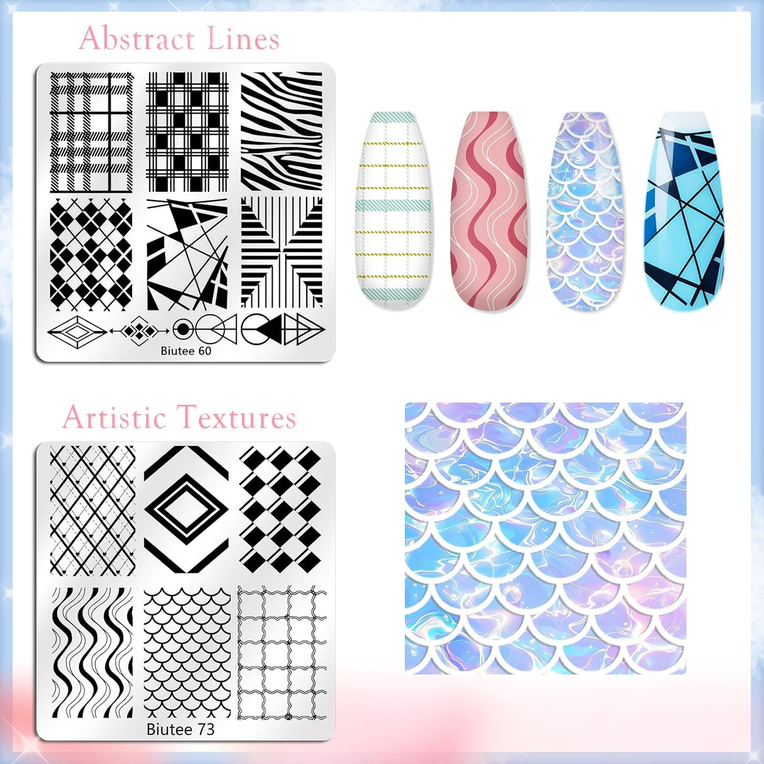 Nail Stamping Kit with 16 Nail Stamping Plates, Clear Jelly Nail Stamper, 2 Scra