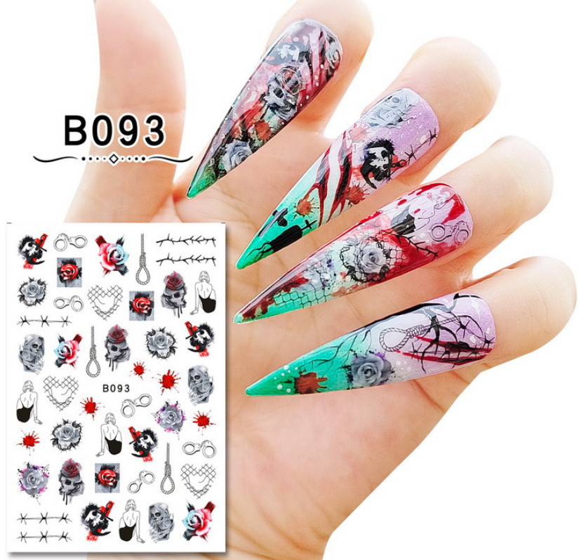Nail Art Stickers Decals Halloween Sex Girl Rose Bloody Handcuffs Skull B93 NH15