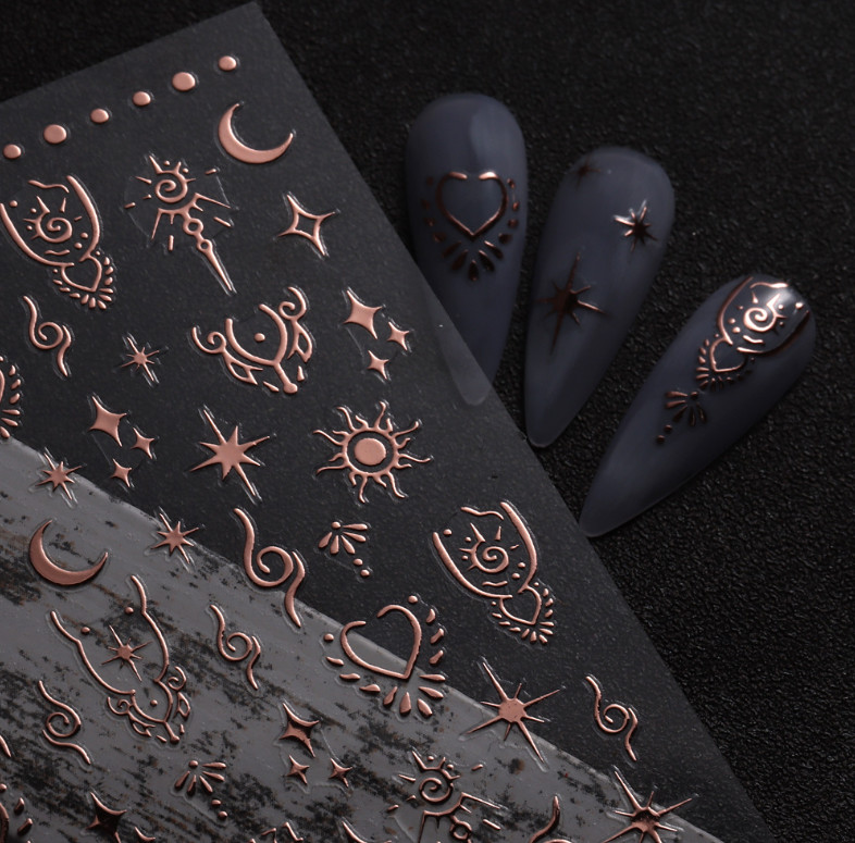 Retro Star Moon Metallic Gold Silver Laser Spiritual Baddies Nail Stickers NS39