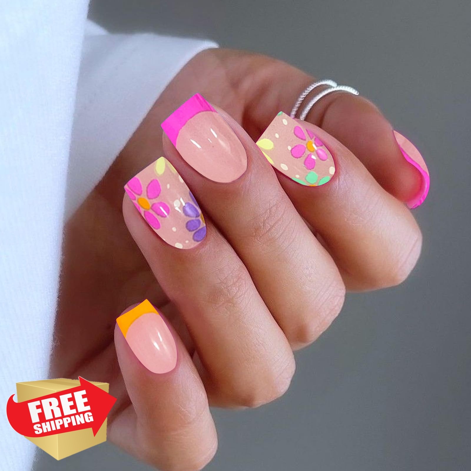 IQXGE 20PCS Semi Cured Gel Nail Strips French Tip Spring Summer Nail Wraps wi…