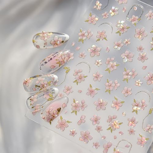 Flowers Nail Art Stickers 5D Embossed Pink Nail Stickers Self-Adhesive Style-31