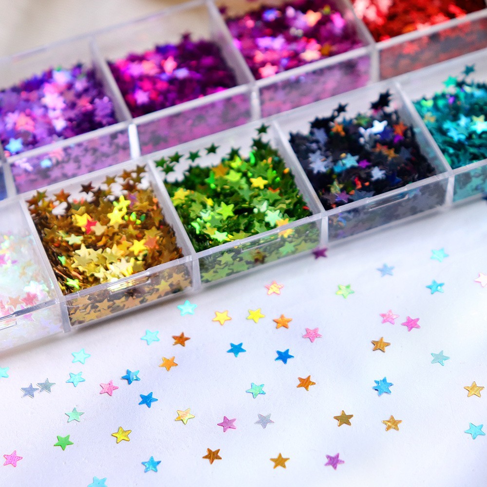 12 Grids Laser Five-Pointed Star Nail Art Glitter Sequins Flakes for DIY Nails