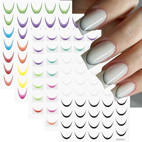 18 Sheets Gradient Color French Tip Line Nail Art Stickers 3D Colorful Style12