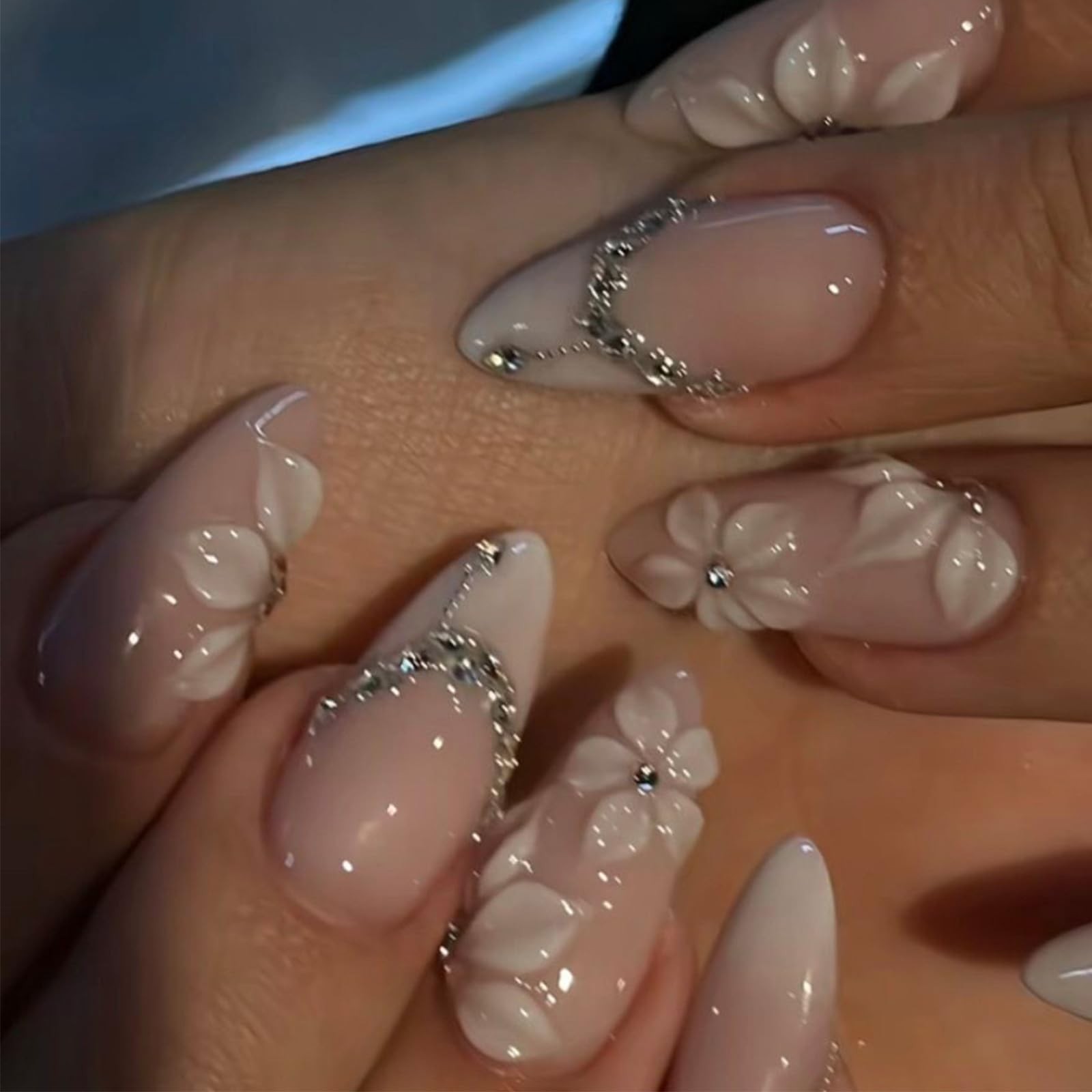 LRKNNO Almond French Tip Press on Nails Style-8