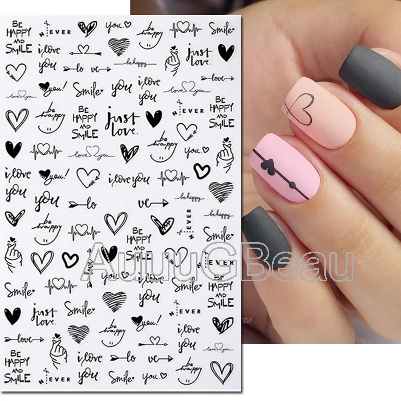 3D Nail Art Decals Geometric Lines Coconut Tree Palms Leaves Flowers Adhesive Sl