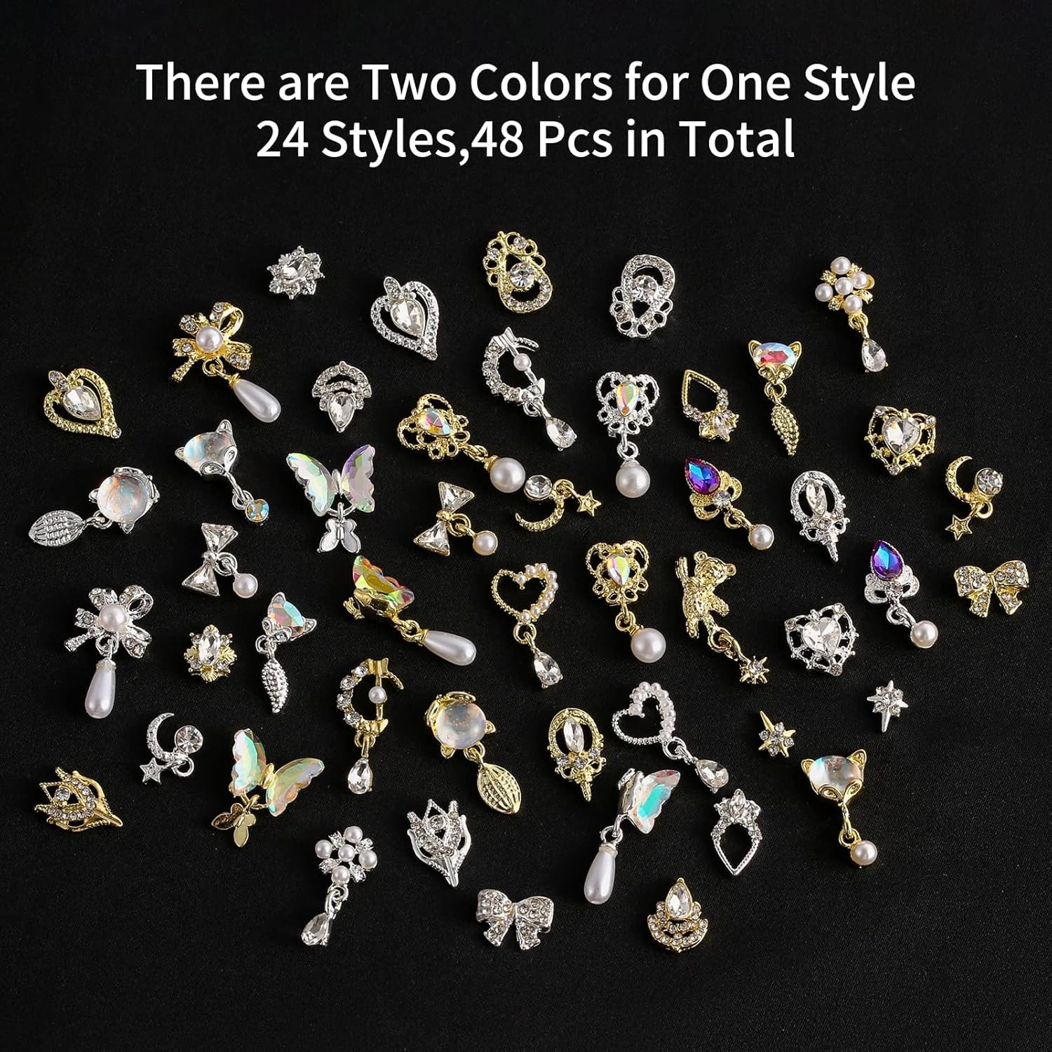 48pcs Nail Crystal AB Rhinestones, Nail Diamonds Glass Metal Gems Jewels Ston…