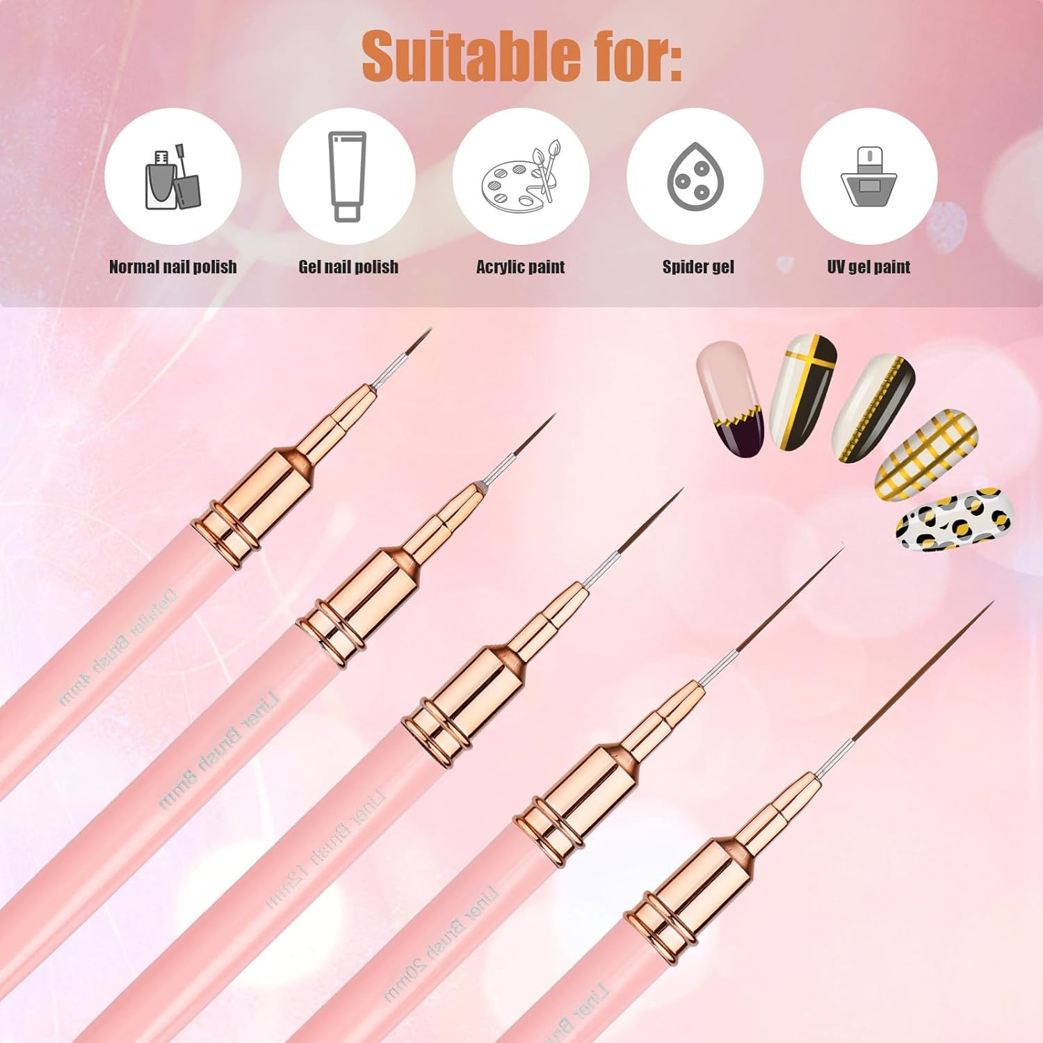 5Pcs Nail Art Pens, Fine Nail Art Liner Brushes Set Thin Detail Fingernails Draw