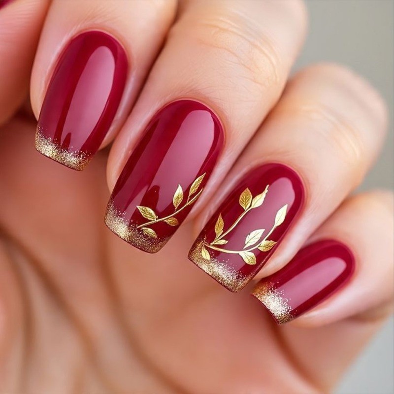 48 pieces of red glitter medium to long oval nail patches, suitable for women