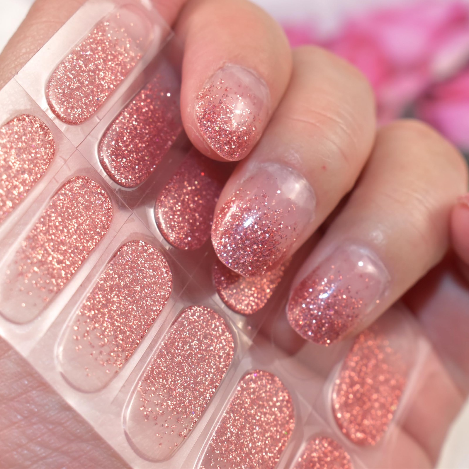 Semi Cured Gel Nail Sticker Glitter Sequins Nail Polish Strips Full Nail Wrap…