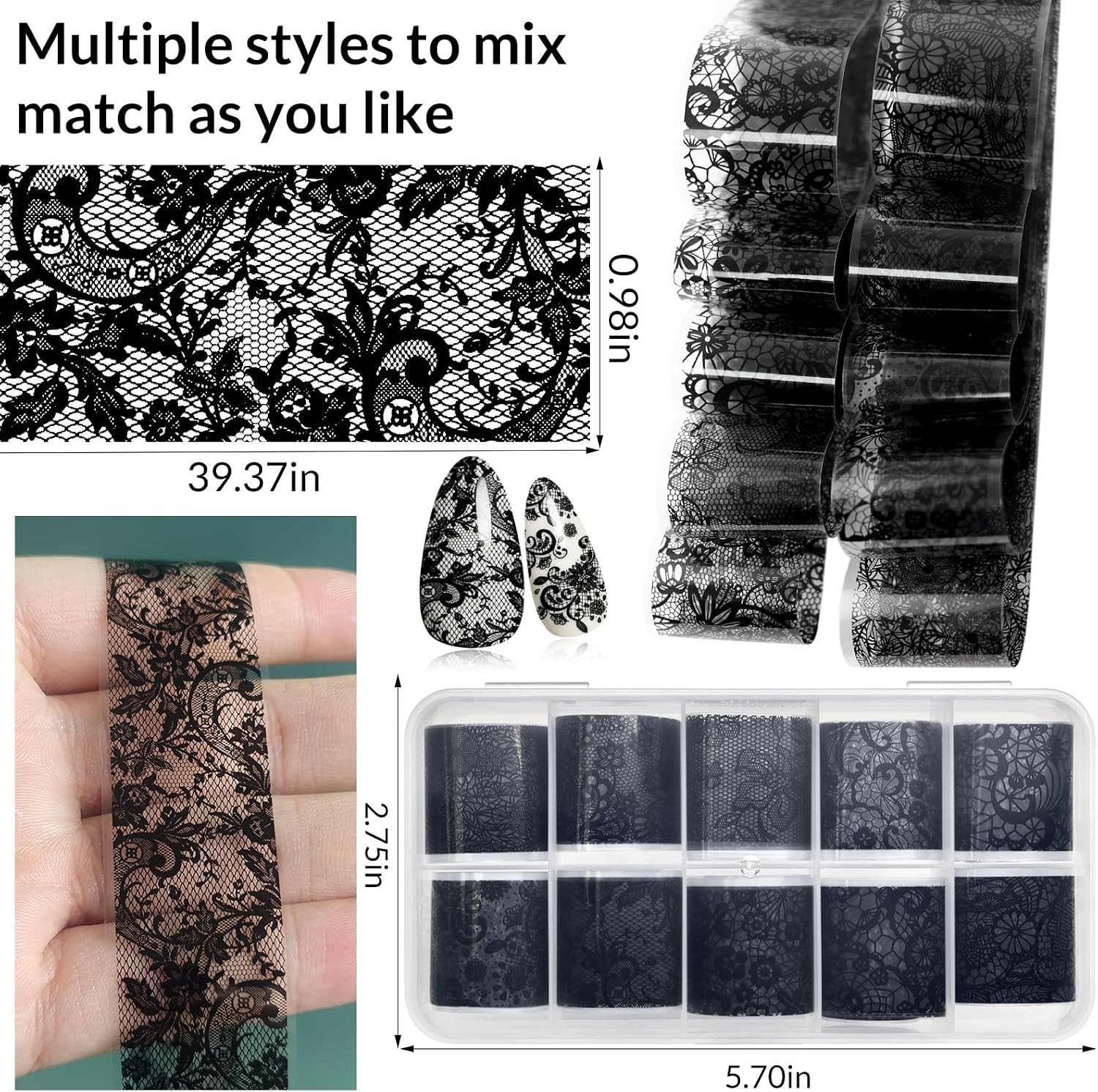 Lace Transfer Nail Foil White and Black Nail Transfer Foil Sticker, Flower Na…