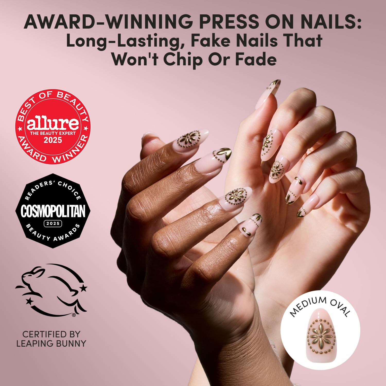 Glamnetic Press On Nails – Medium Oval, Glossy Fake Nails 30 Pc Full Kit