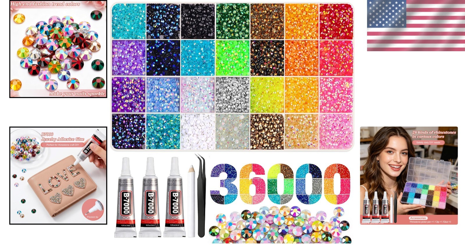 Deluxe 36000Pcs Jewel Rhinestone Kit – 3mm Flatbacks & B7000 Glue for Crafting
