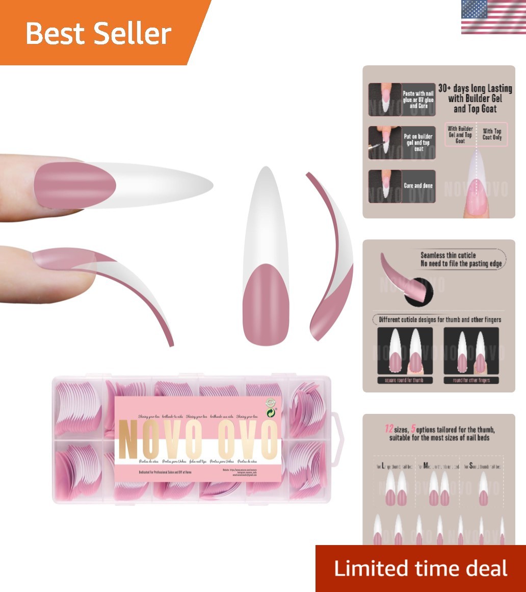 Deluxe XXL Curved Stiletto Nail Tips with Full Cover & Matte Finish, 240 Pcs