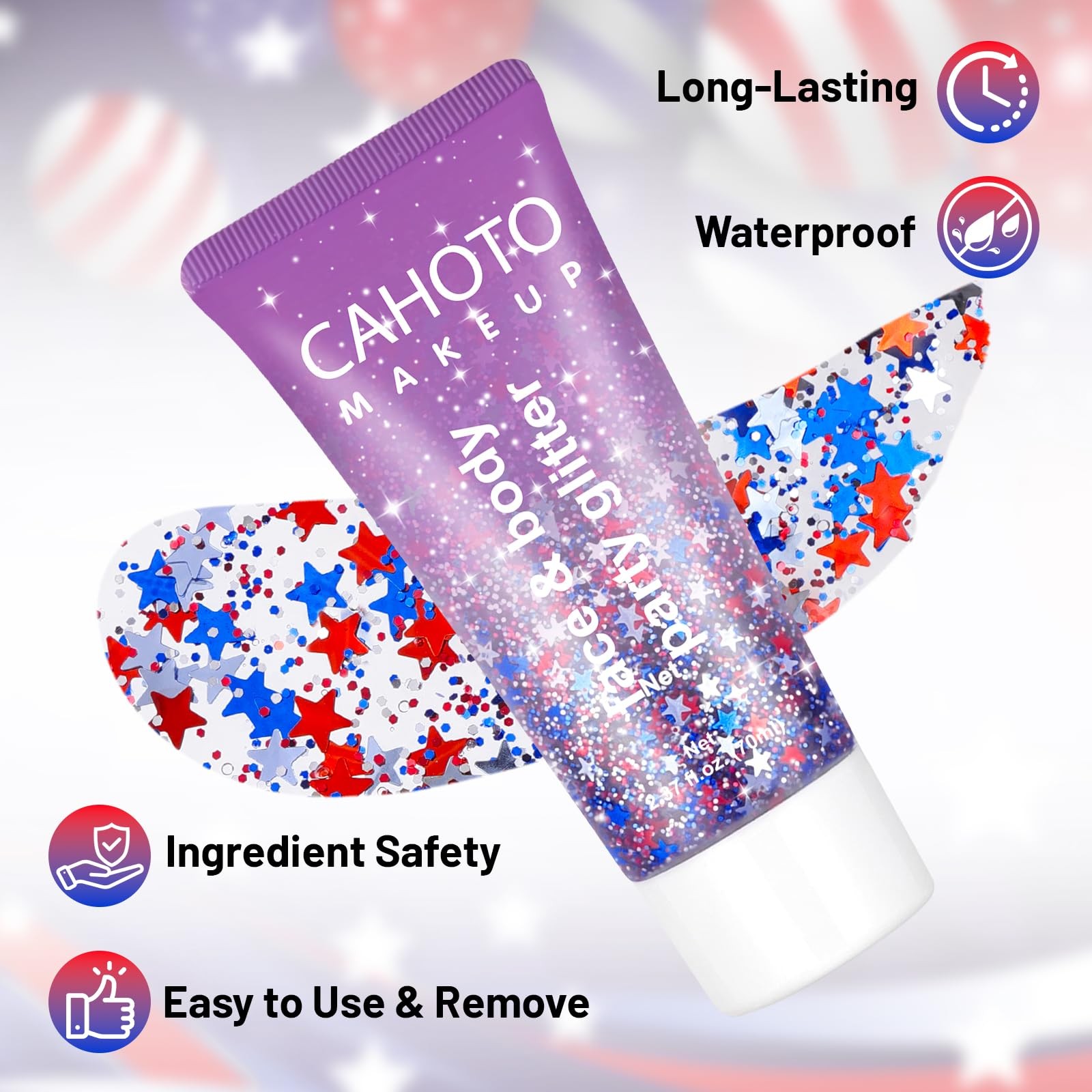 Flag Star Glitter , Red White Blue Star for Body Hair, Patriotic Pride USA Fl…