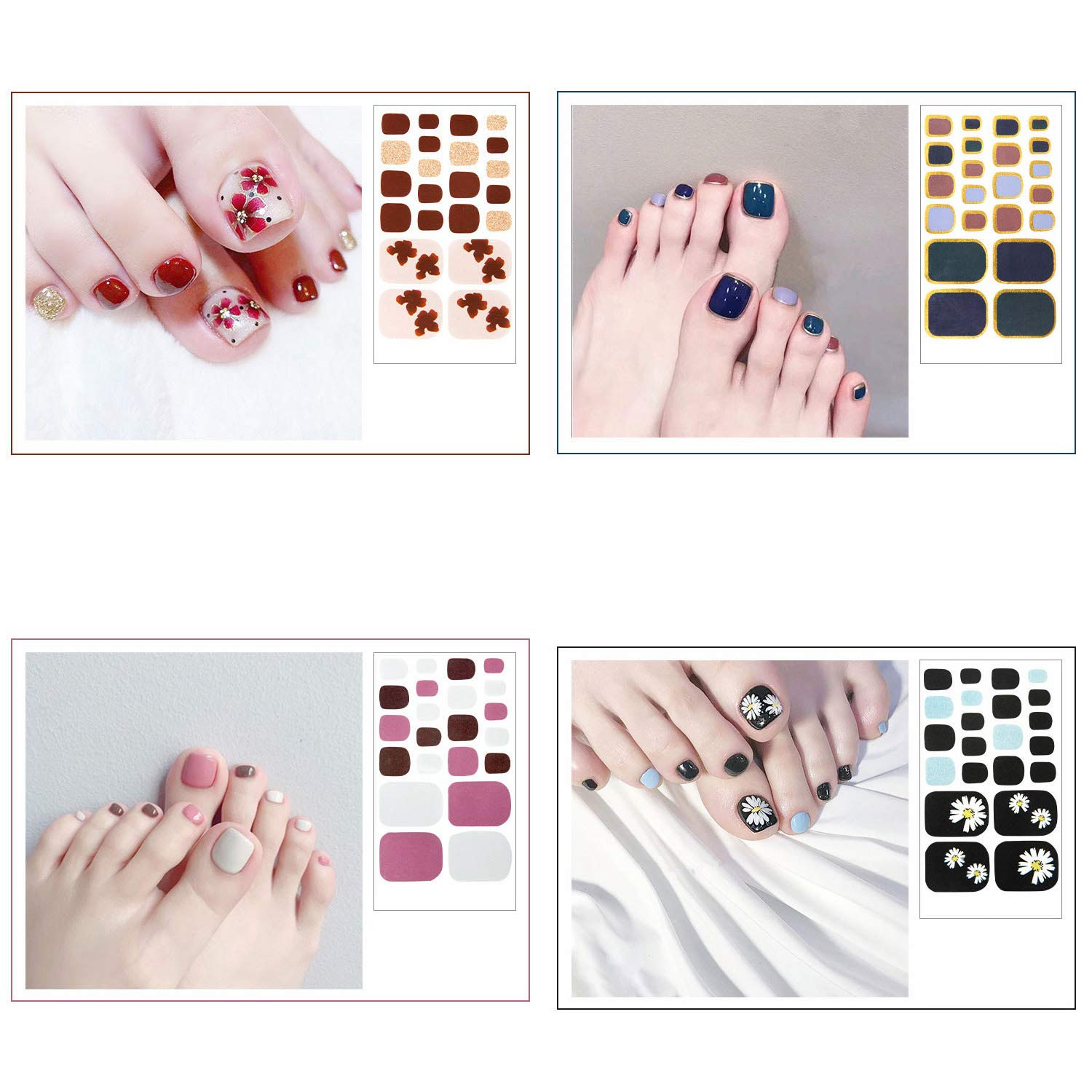 20 Sheets Adhesive Toenail Polish Wraps Stickers Flower Marbling Toe Nail Strips