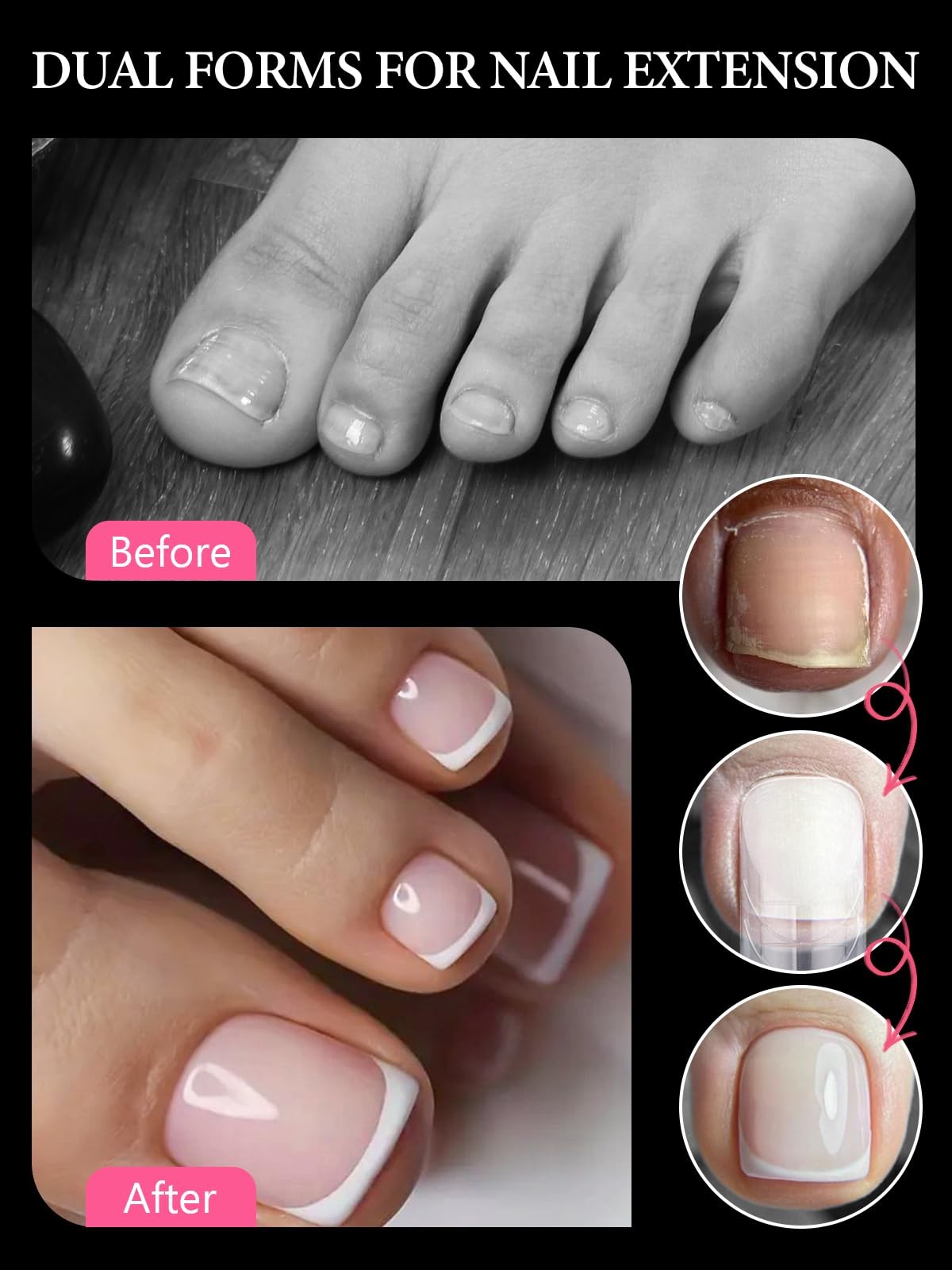 TOROKOM Poly Gel Nail Forms for Toes, Long Square Dual Forms, Toe Pedi Nail Exte