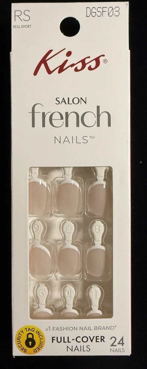 KISS Salon French Press-On Nails Full-Cover Short Squoval Pink/White 24 DGSF03