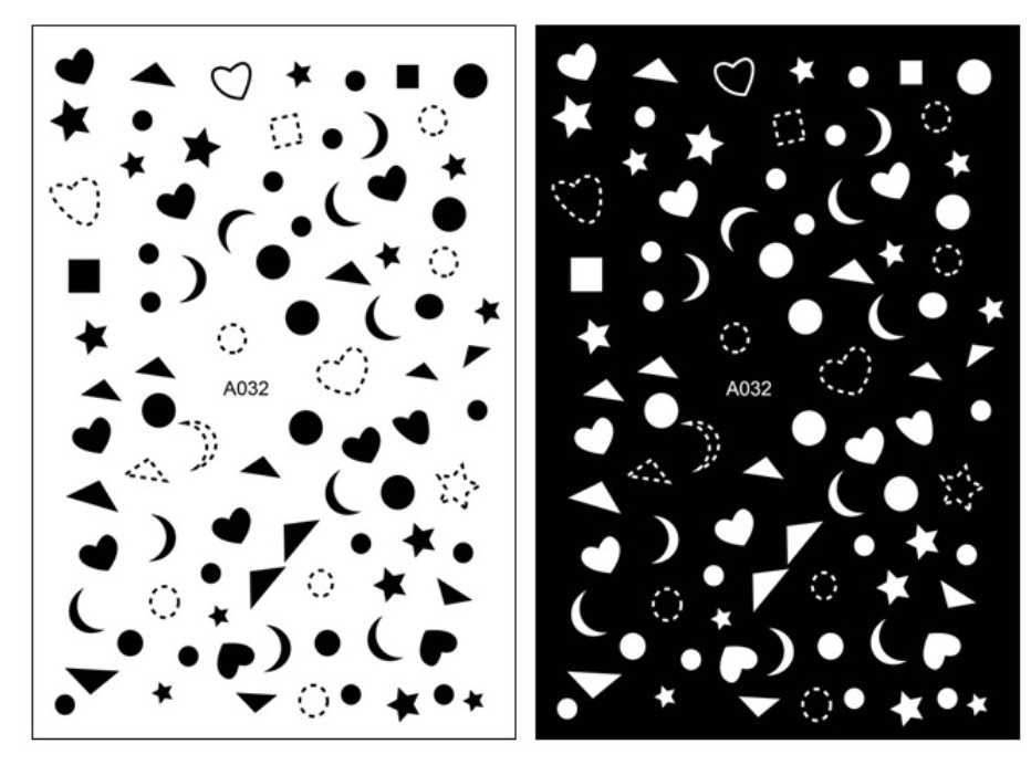 Black White Stars Moon Heart Square Triangle Drawing Line Flame Stickers 3D NH19