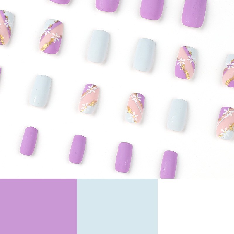 (USA SELLER) SQUARE MEDIUM *LILAC VS LILY* PRESS NAILS SUPER HOLD GLUE LAST LONG