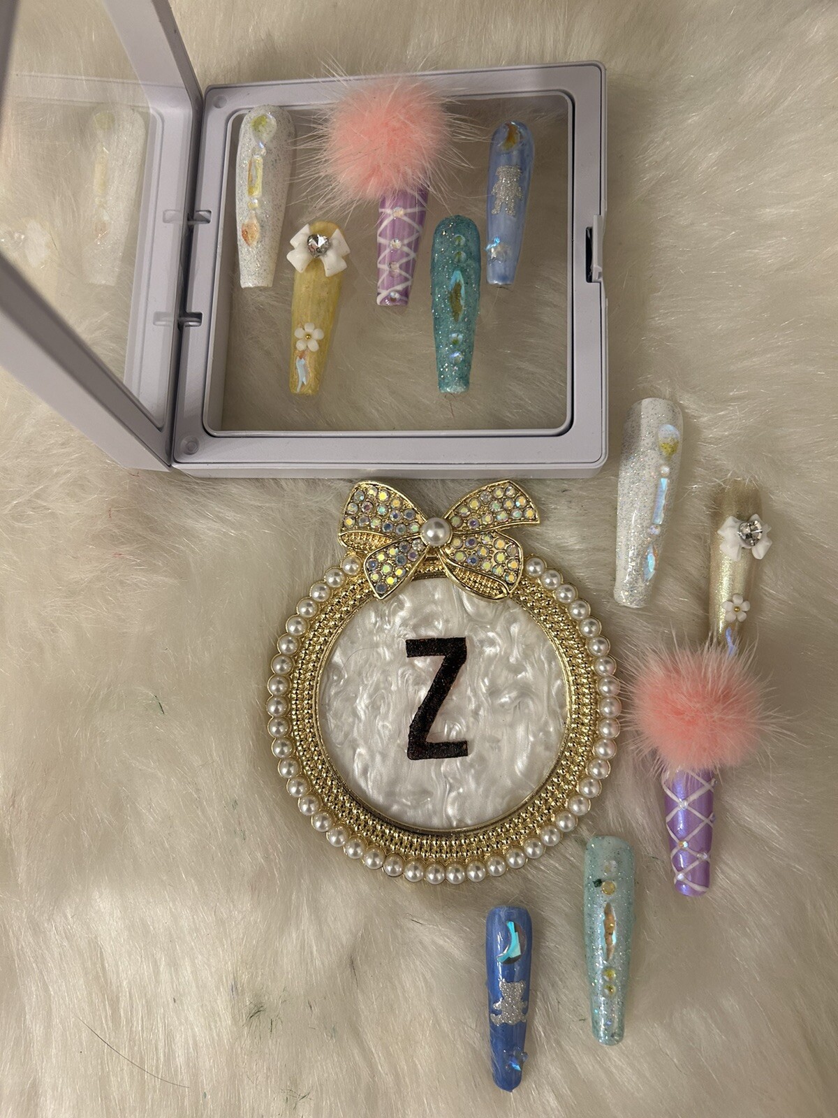 Z NAILZ! Fun Set Of 10 2XL Ballerina Multicolored Pastel W/Bling Press On Nails