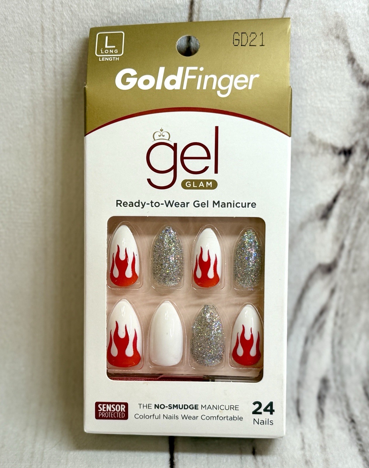 GoldFinger Gel Glam Ready-to-Wear Gel Flames Fire Glitter Manicure Nails GD21