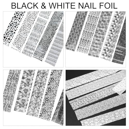 20 Rolls Lace Nail Foil, 4 Boxes Black and White Nail Art Foil Decals Style 1