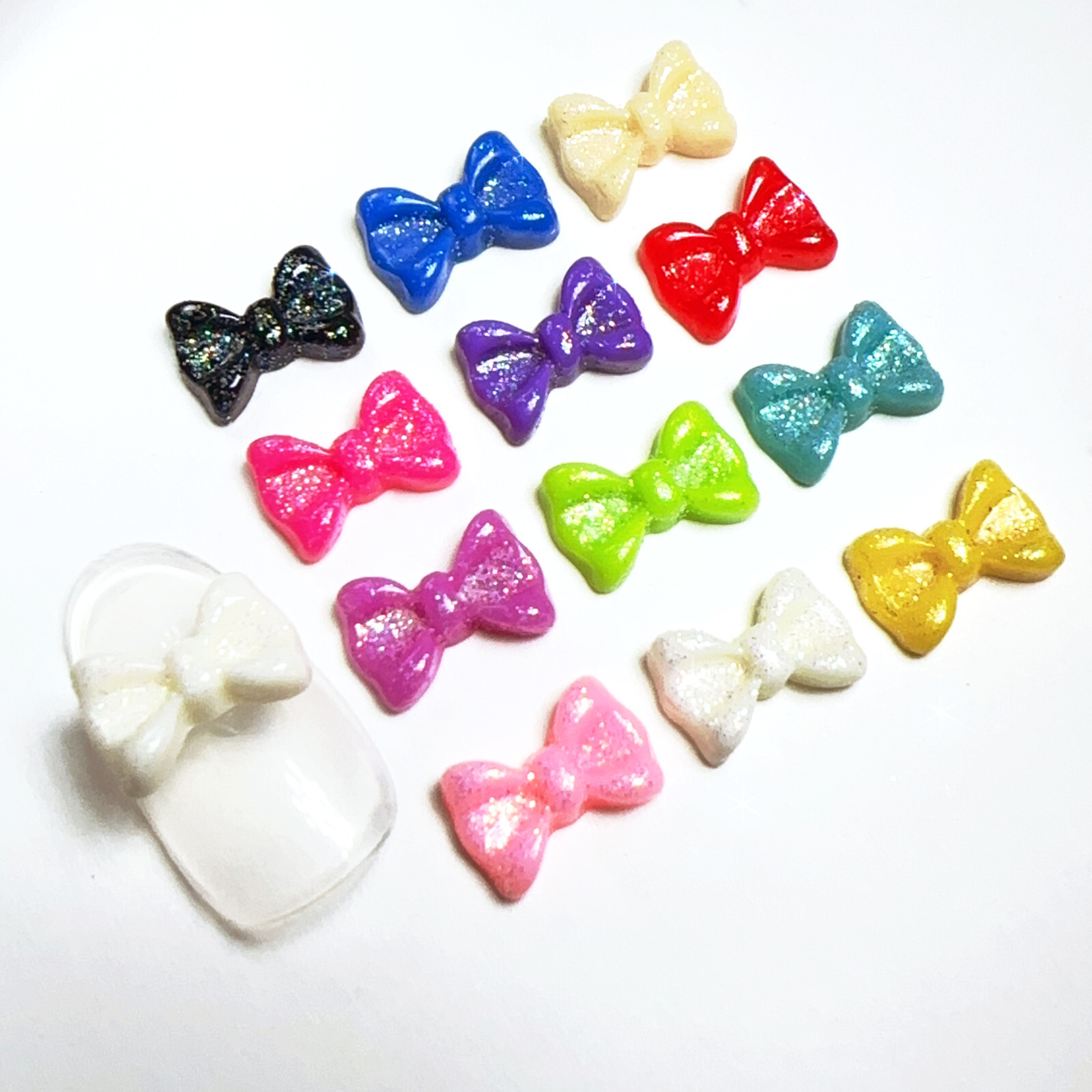 [DDP] 40pcs Mixed 3D Bowknot Resin Nail Art with Glitter DIY Nail Art Decoration
