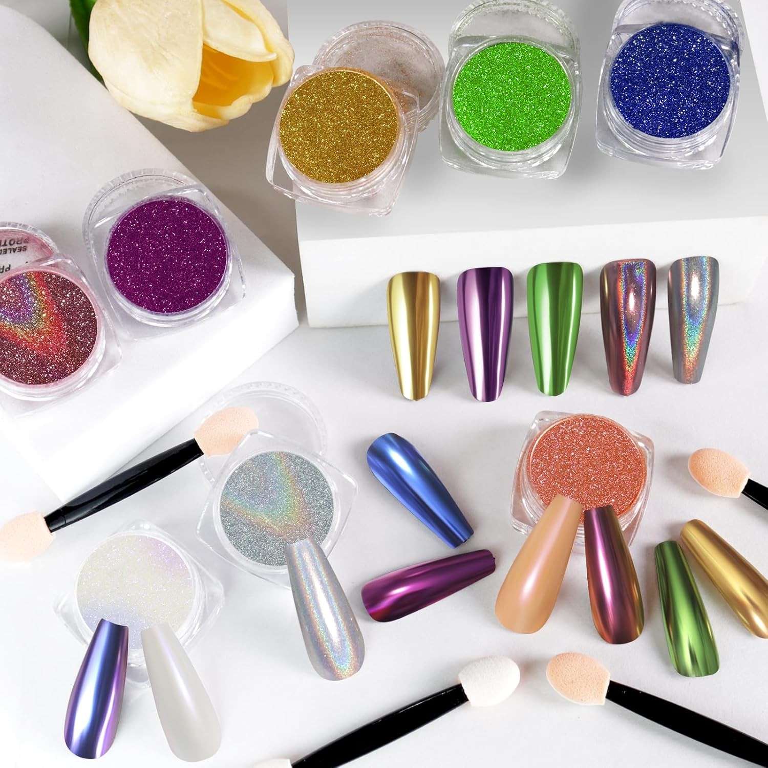 16 Jars Chrome Nail Powder Nail Art Glitter Decorat Metallic