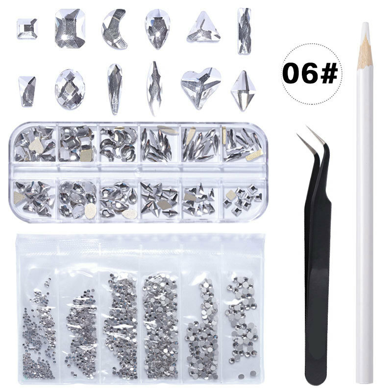 3D Glitter Mix Gems Nail Rhinestones Picker Pen Tweezers Kit for Nail Art Decor