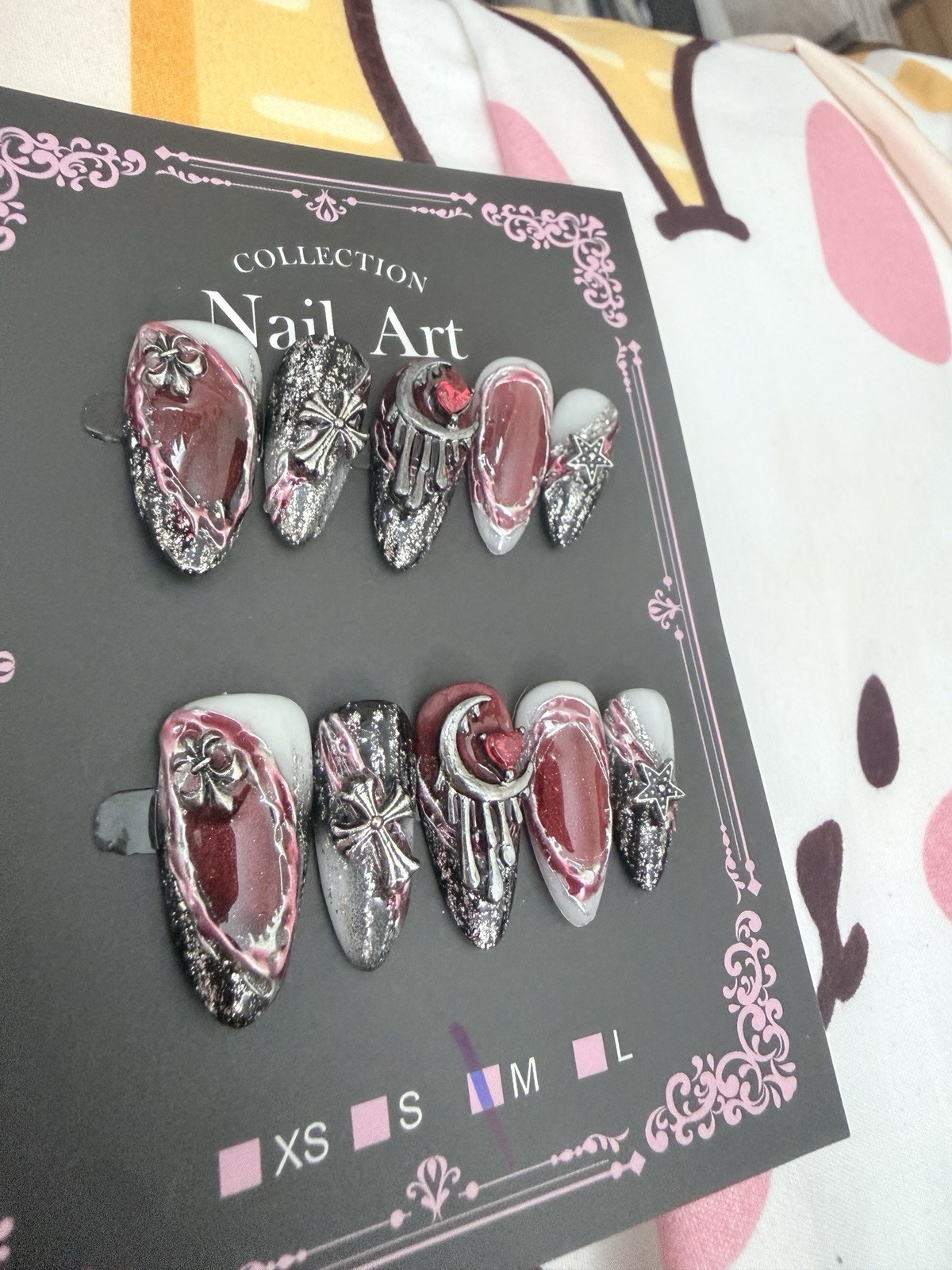Medium Shiny Pink White Silver Glitter 3D Moon Star Stiletto Full Cover Press-On