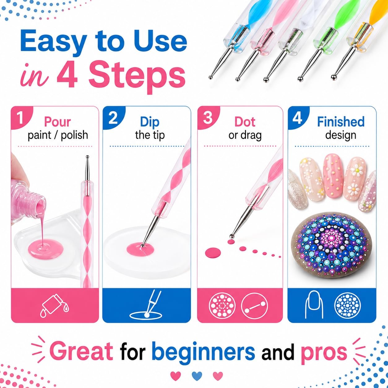 10Pcs Art Dotting Tools for Nail Art, Ball Tip Clay Tools Sculpting Pattern T…