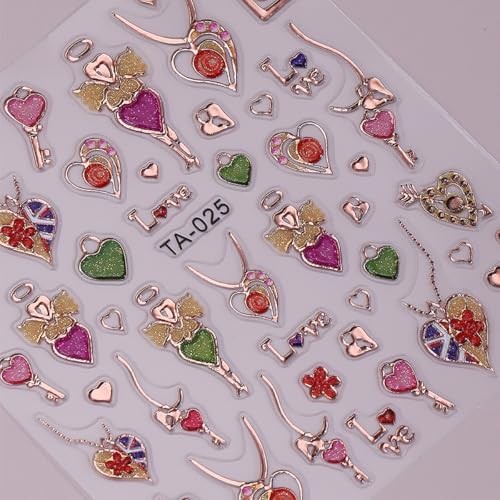 2 Sheets Valentines Nail Art Stickers 5D Embossed Colorful Valentines style 04