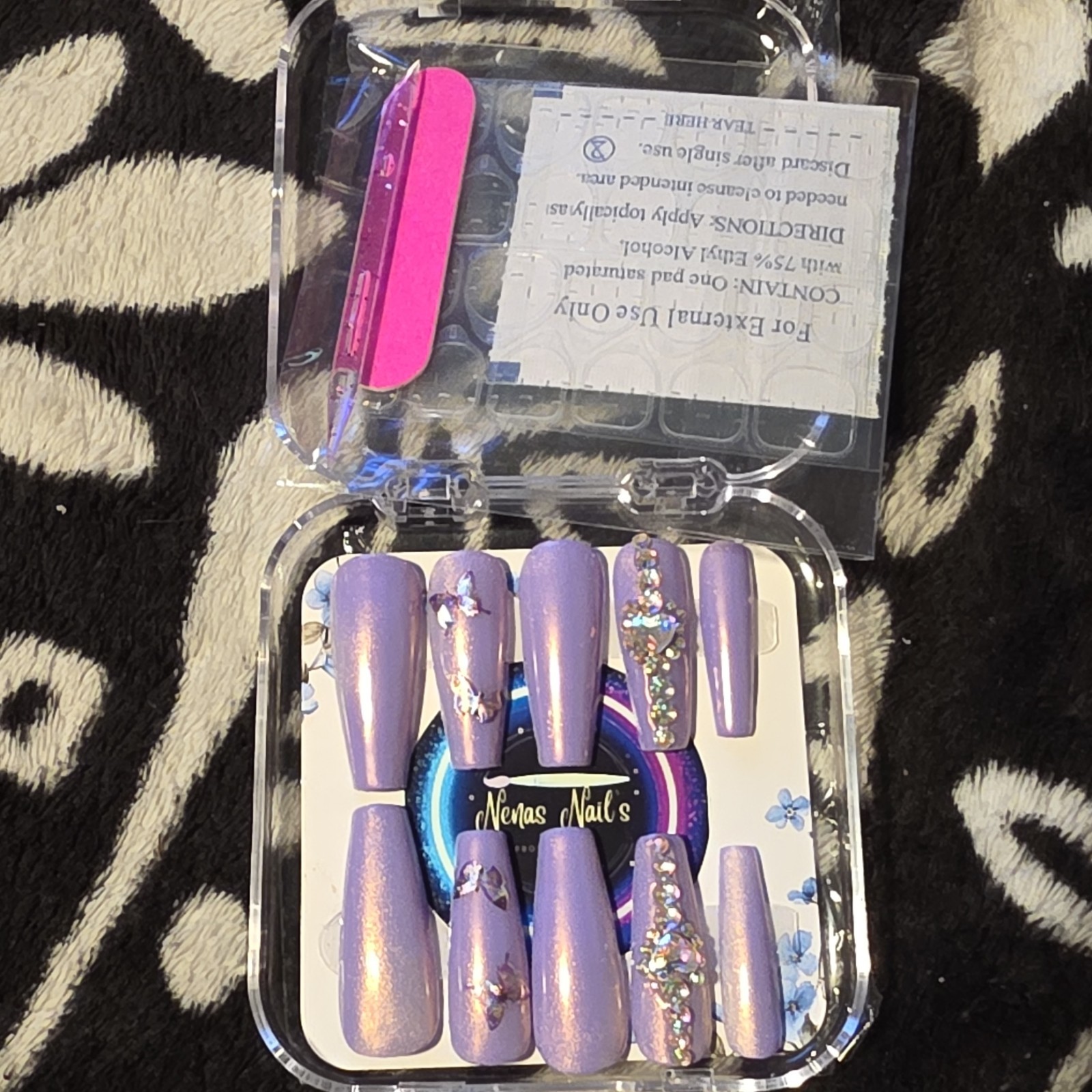 Nenas Nails Press-On Nails Multicolor Long Coffin Stiletto Floral Glitter