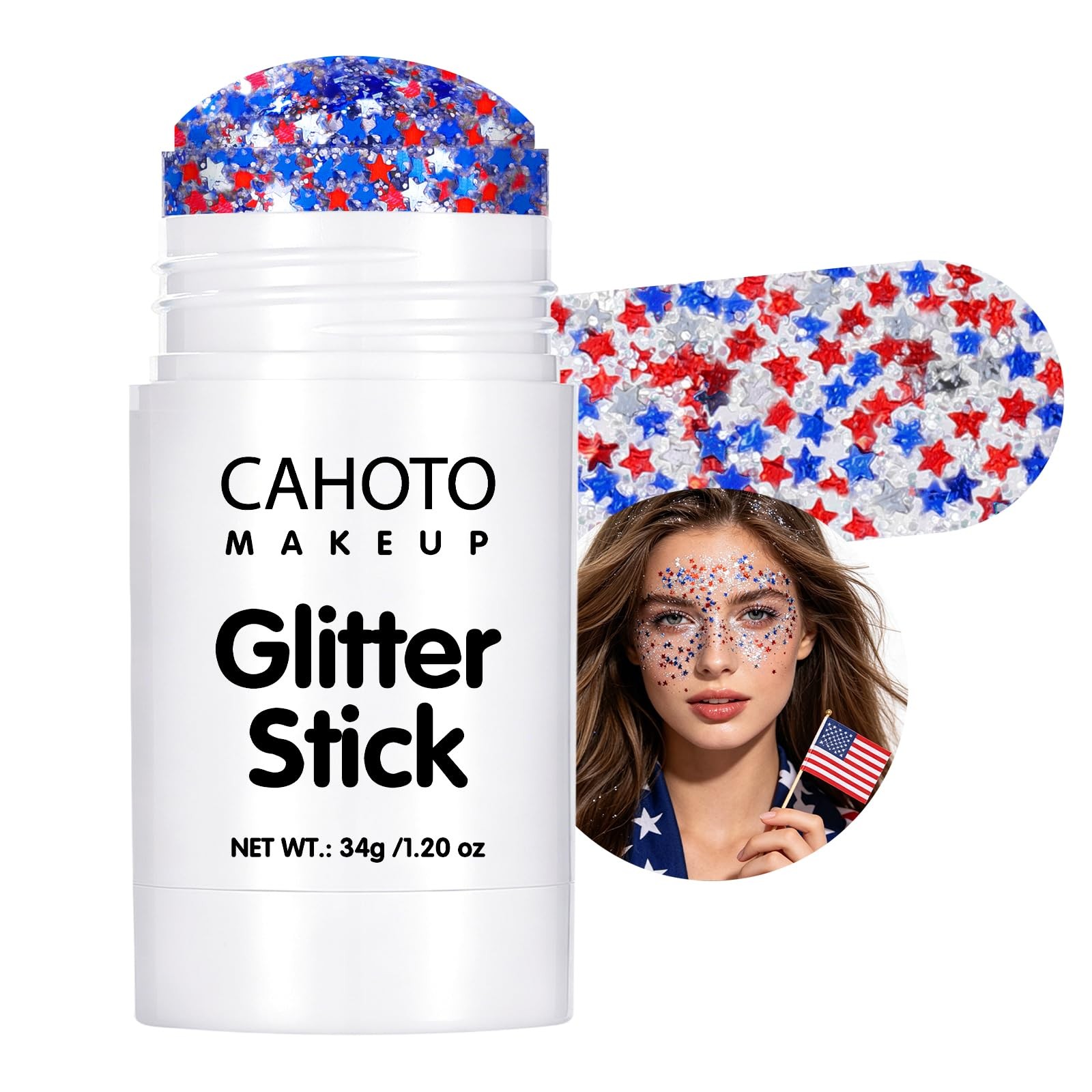 Starlet Glitter Stick, Red White Blue Star for Body Hair, Patriotic Pride USA…