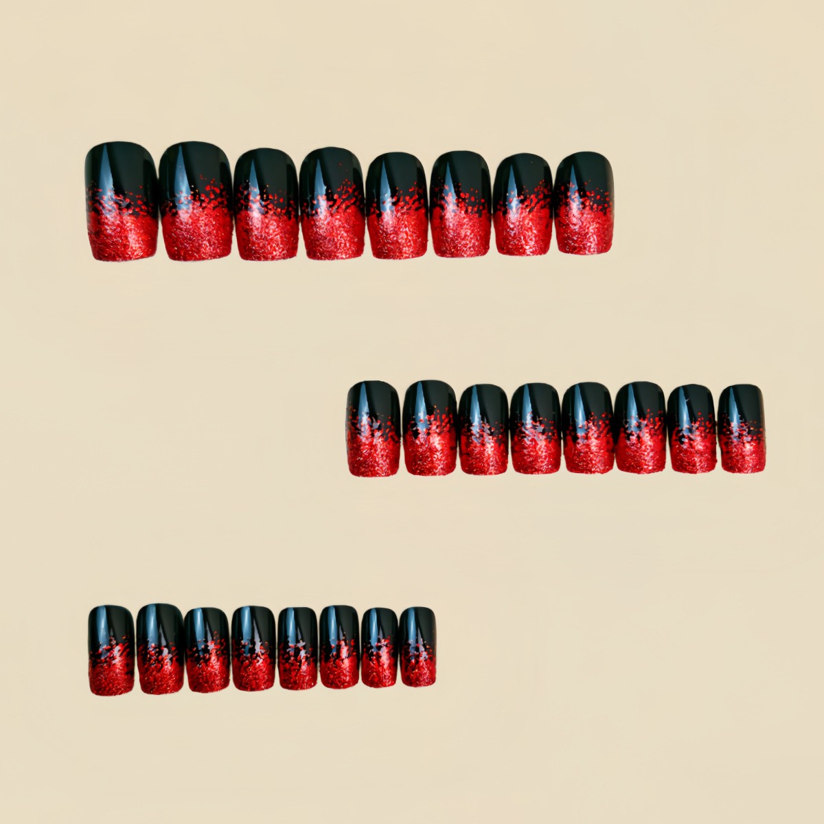 48 Pcs of Red Glitter Gradient Medium To Long Oval Nail Art, Suitable for Women