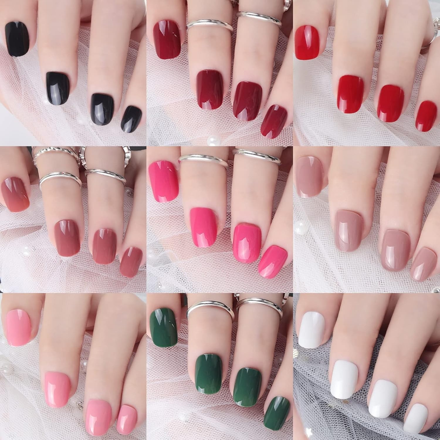 576pc Short Press-on Nails, Glossy Gel Full Cover in 24 Colors for Women & Kids
