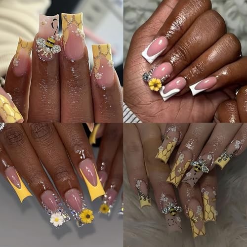 Tiny Bee Nail Art Charms Resin Cartoon Daisy Flower Nail Gems 3D Gold Alloy