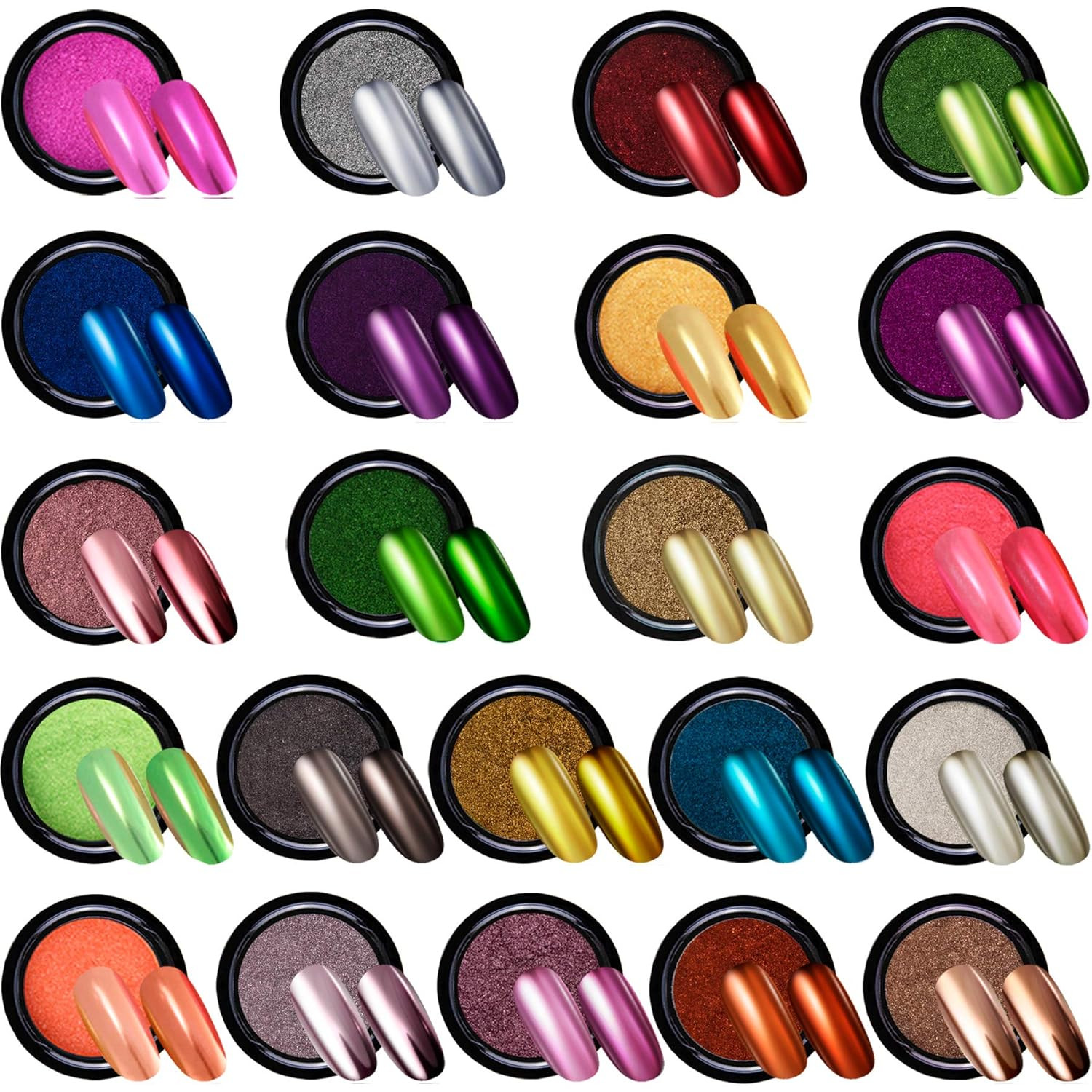 Duufin 22 Colors Nail Chrome Powder Metallic Nail Powder for Mirror Effect Nails